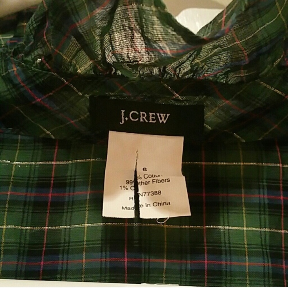 Festive J Crew plaid top with ruffle